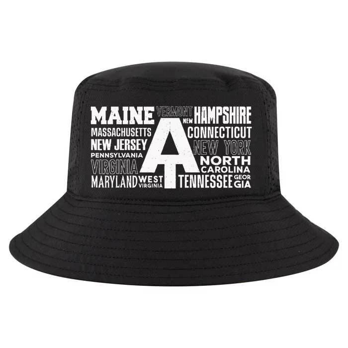 Appalachian Trail Symbol Word Cloud With US Staates Cool Comfort Performance Bucket Hat