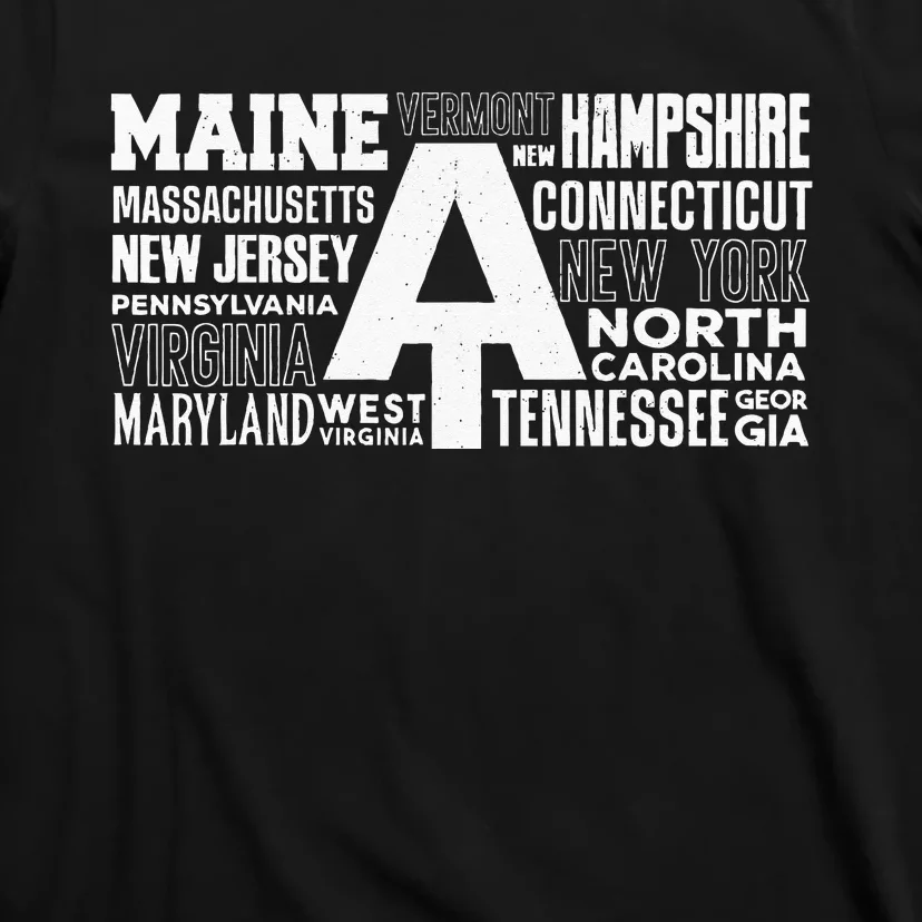 Appalachian Trail Symbol Word Cloud With US Staates T-Shirt