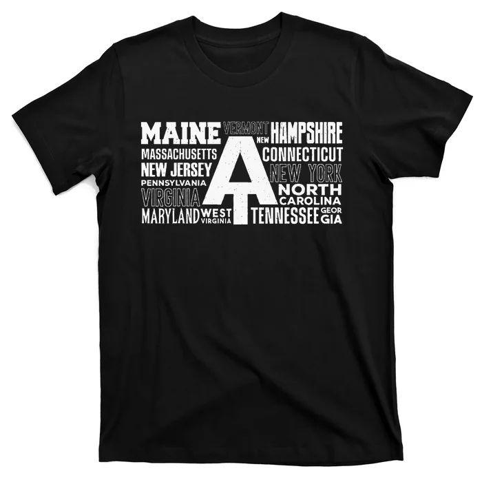 Appalachian Trail Symbol Word Cloud With US Staates T-Shirt