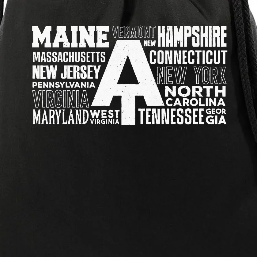 Appalachian Trail Symbol Word Cloud With US Staates Drawstring Bag