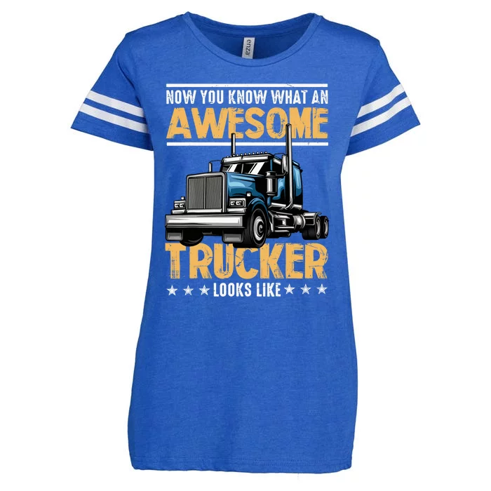 Awesome Trucker Semi Truck Driver 18 Wheeler Mechanic Funny Enza Ladies Jersey Football T-Shirt