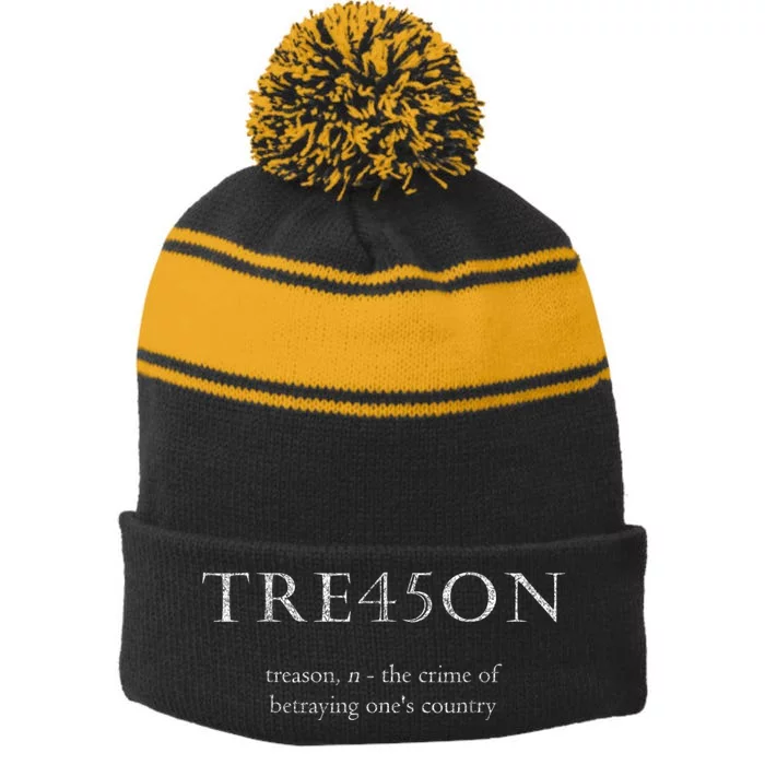 Antitrump Treason | Tre45on Distressed Impeach Stripe Pom Pom Beanie