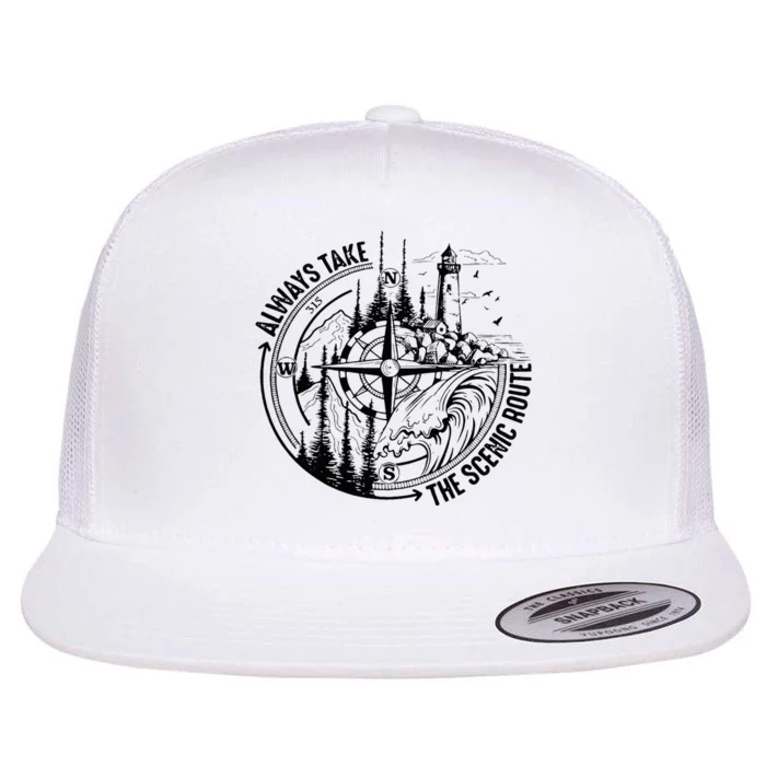 Always Take The Scenic Route Flat Bill Trucker Hat