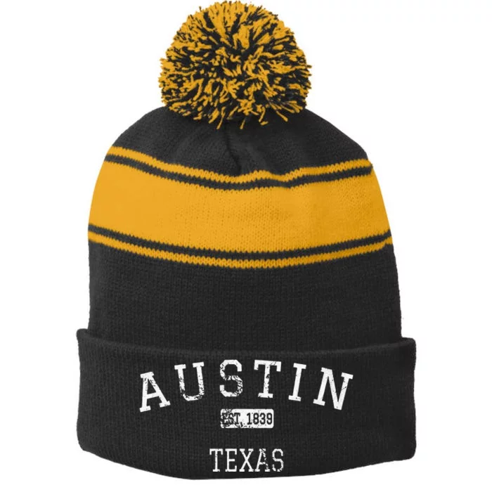 Austin Texas Tx Vintage Stripe Pom Pom Beanie