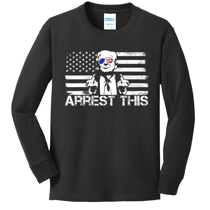 Arrest This Trump Fingers Pro Trump 2024 Trump Arrest This Kids Long Sleeve Shirt