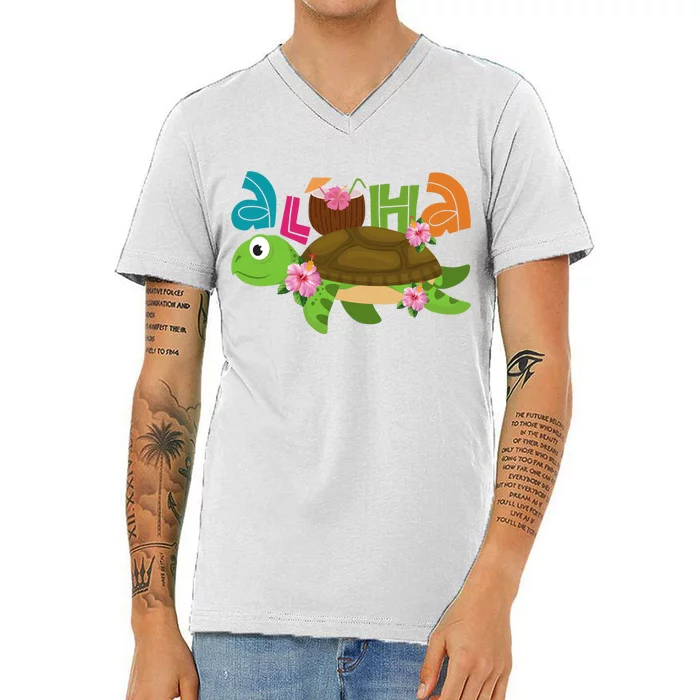 Aloha Tropical Turtle Vacation V-Neck T-Shirt