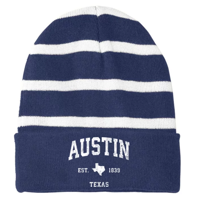 Austin Texas Tx Vintage Athletic Sports Striped Beanie with Solid Band