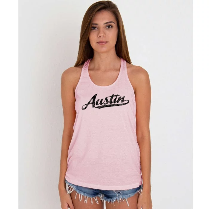 Austin Texas Tx Cute Gift Vintage Sports Script Retro Gift Tee Women's Knotted Racerback Tank