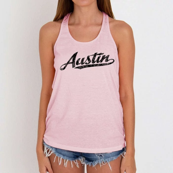 Austin Texas Tx Cute Gift Vintage Sports Script Retro Gift Tee Women's Knotted Racerback Tank