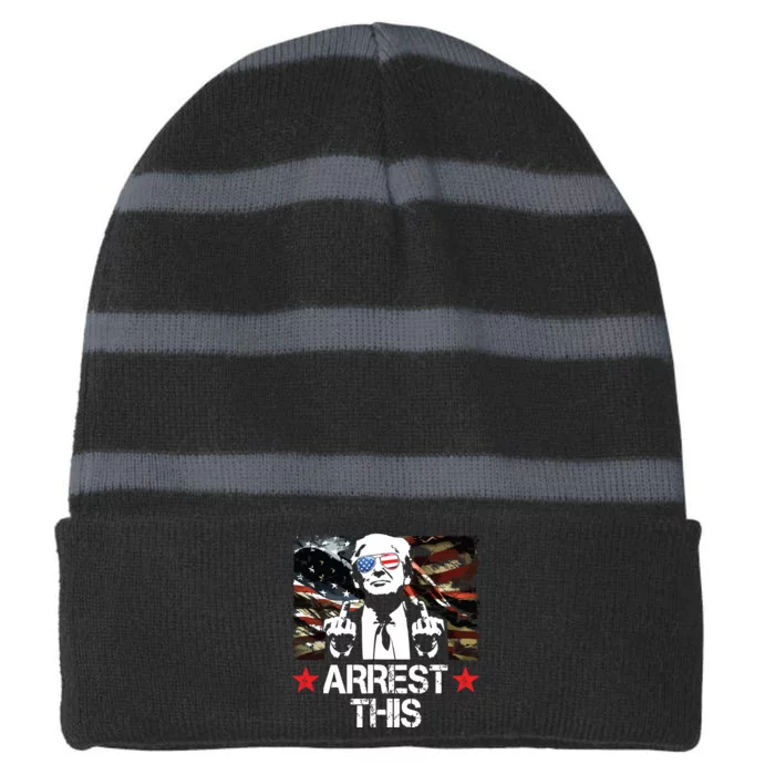 Arrest This Trump Fingers Pro Trump 2024 Striped Beanie with Solid Band