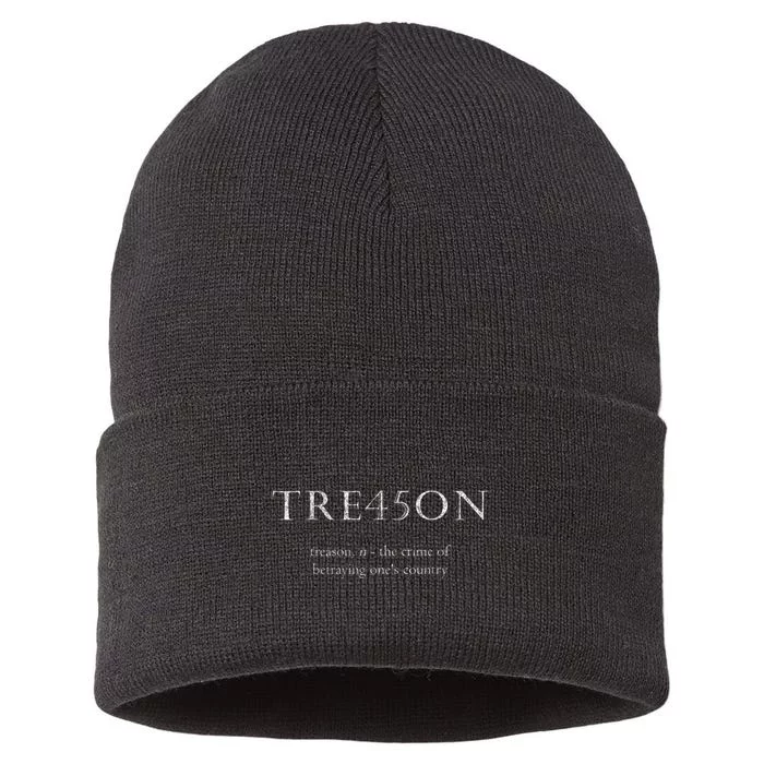 Anti Trump Treason TRE45ON Distressed Impeach Sustainable Knit Beanie