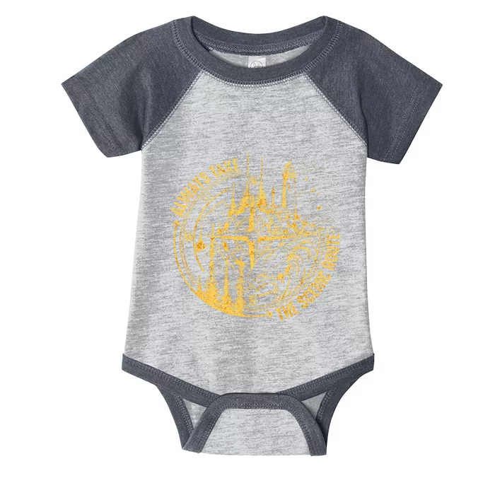 Always Take The Scenic Route Funny Hiking Camping Gift Infant Baby Jersey Bodysuit