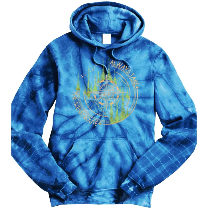 Always Take The Scenic Route Camping Travel Adventure Tie Dye Hoodie