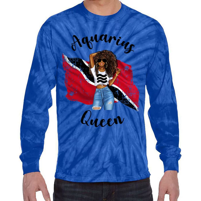 Afro Trinidad Tobago Aquarius Queen African Patriotic Flag Gift Tie-Dye Long Sleeve Shirt