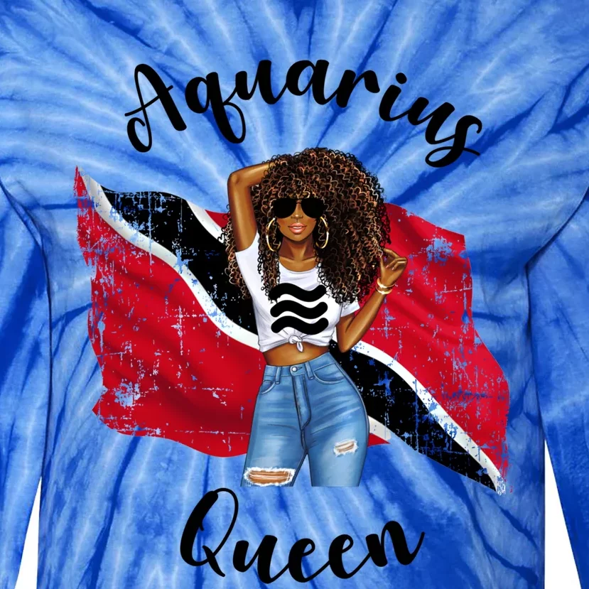 Afro Trinidad Tobago Aquarius Queen African Patriotic Flag Gift Tie-Dye Long Sleeve Shirt