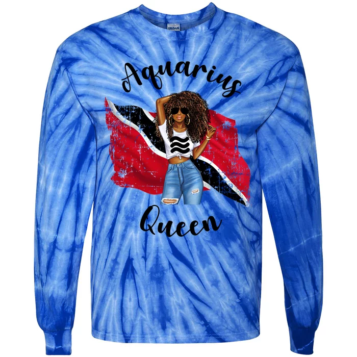 Afro Trinidad Tobago Aquarius Queen African Patriotic Flag Gift Tie-Dye Long Sleeve Shirt