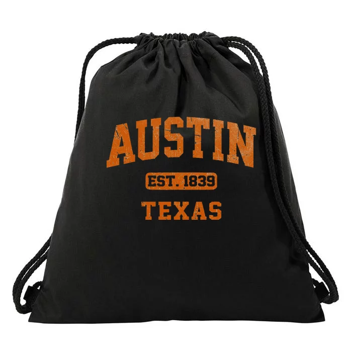 Austin Texas TX Vintage State Athletic Style Drawstring Bag