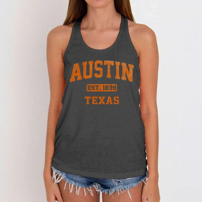 Austin Texas TX Vintage State Athletic Style Women's Knotted Racerback Tank