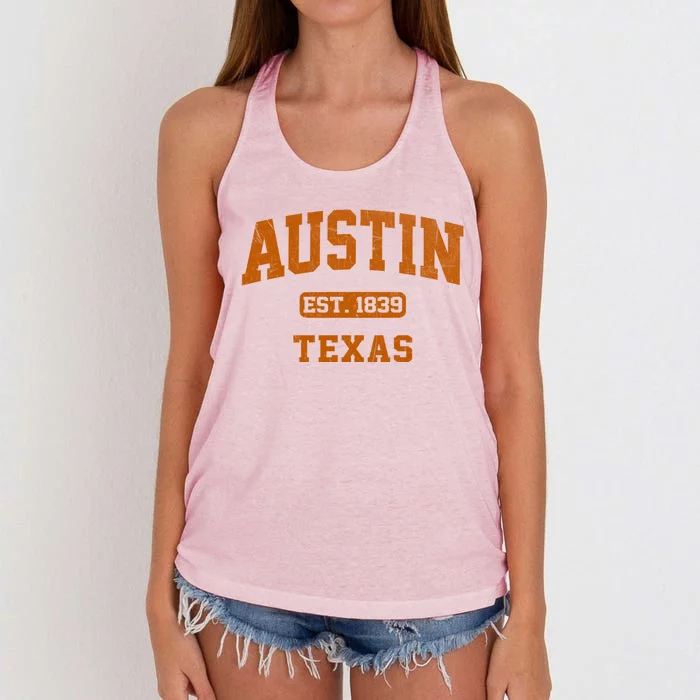 Austin Texas TX Vintage State Athletic Style Women's Knotted Racerback Tank