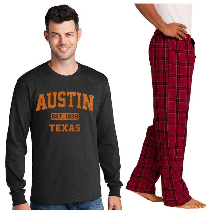 Austin Texas TX Vintage State Athletic Style Long Sleeve Pajama Set