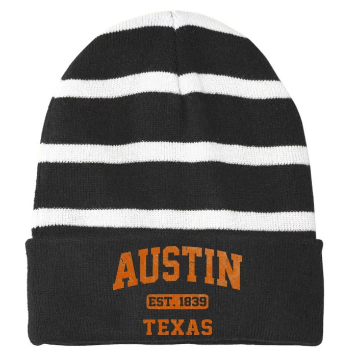 Austin Texas TX Vintage State Athletic Style Striped Beanie with Solid Band