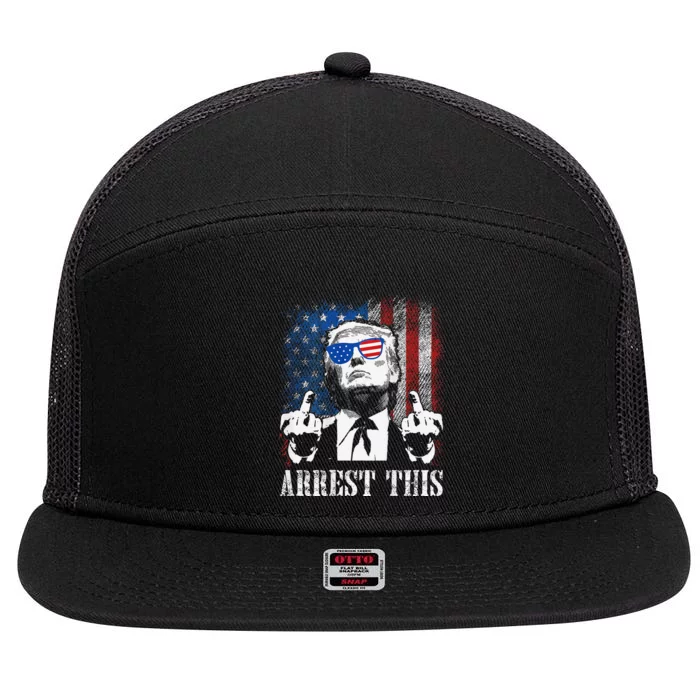 Arrest This Trump 2024 Us American Flag Gift 7 Panel Mesh Trucker Snapback Hat