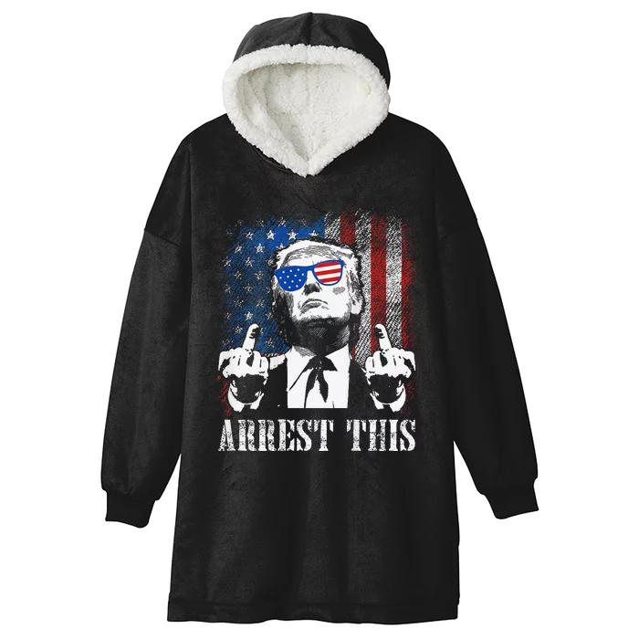 Arrest This Trump 2024 Us American Flag Gift Hooded Wearable Blanket