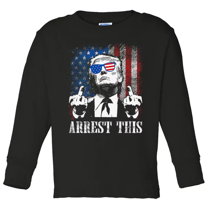 Arrest This Trump 2024 Us American Flag Gift Toddler Long Sleeve Shirt