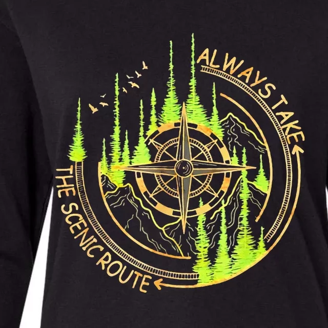 Always Take The Scenic Route Funny Adventure Hiking Camping Womens Cotton Relaxed Long Sleeve T-Shirt