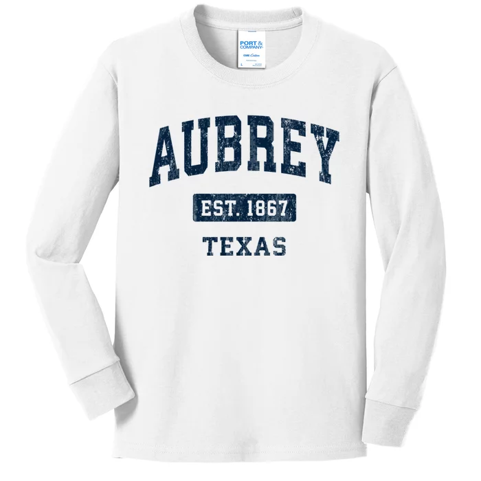 Aubrey Texas Tx Vintage Sports Established Kids Long Sleeve Shirt