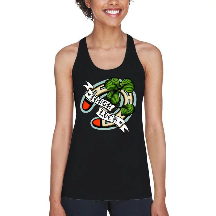 American Traditional Tattoo Horseshoe Four Leaf Clover Luck Women's Racerback Tank