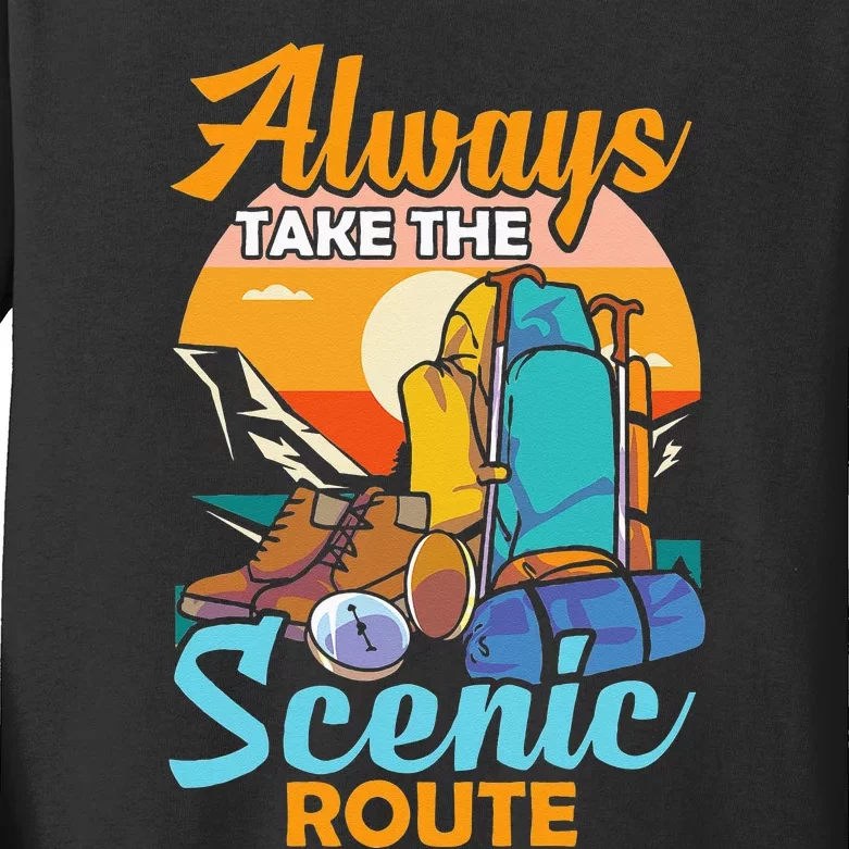 Always Take The Scenic Route Hiker Hiking Kids Long Sleeve Shirt