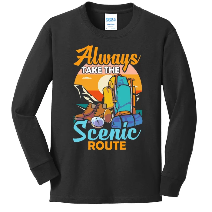 Always Take The Scenic Route Hiker Hiking Kids Long Sleeve Shirt