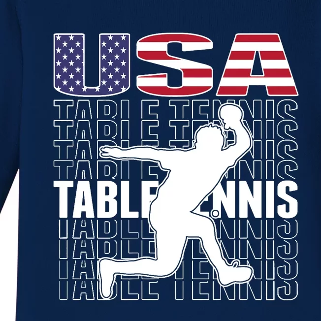 America Table Tennis Fans Jersey American Flag Ping Pong Art Premium Baby Long Sleeve Bodysuit