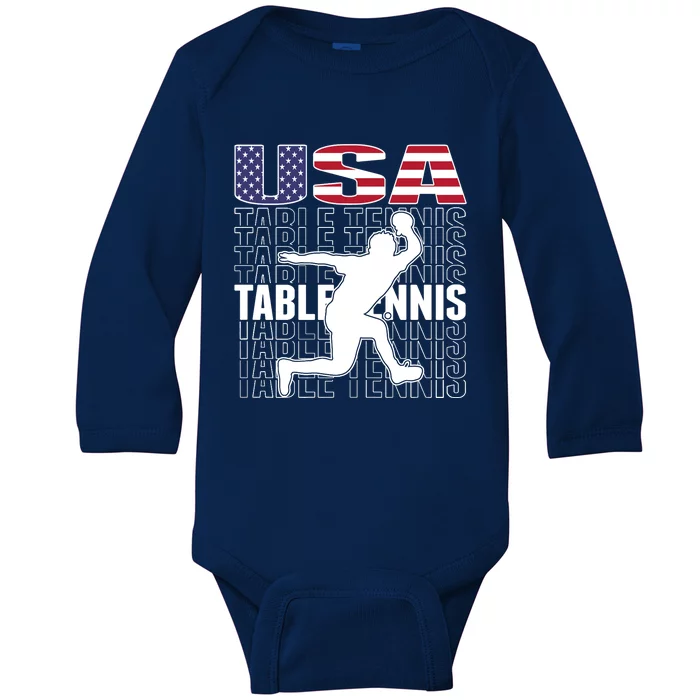 America Table Tennis Fans Jersey American Flag Ping Pong Art Premium Baby Long Sleeve Bodysuit