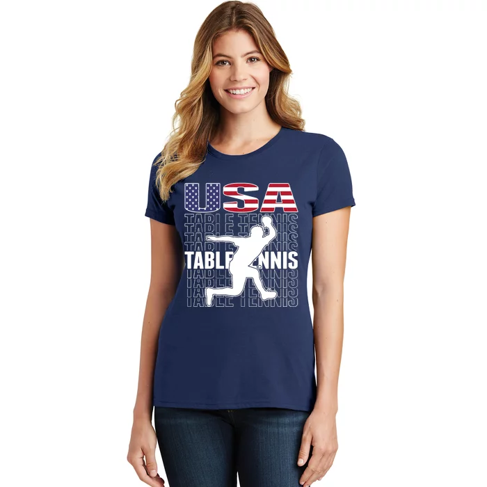 America Table Tennis Fans Jersey American Flag Ping Pong Art Premium Women's T-Shirt