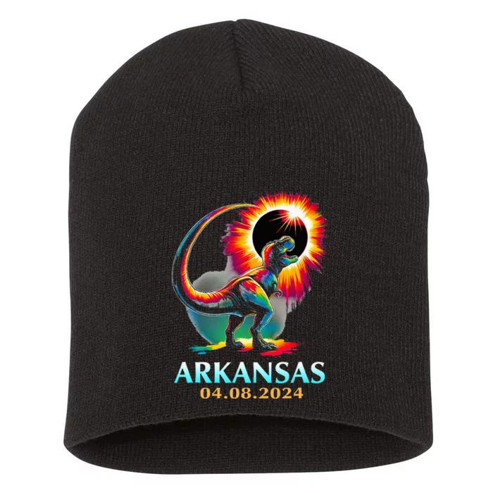 Arkansas Totality Total Solar Eclipse 2024 T Rex Dinosaur Short Acrylic Beanie