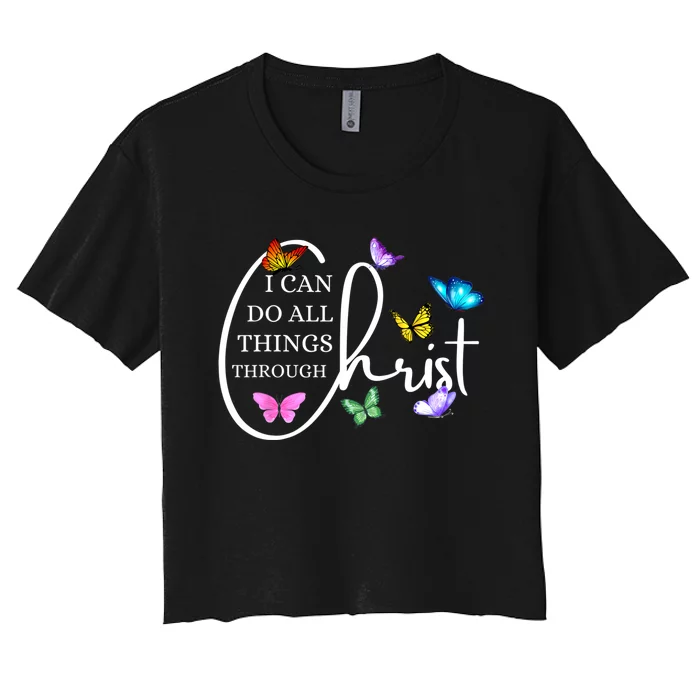 All Things Through Christ Faith Based Christian Graphic Women's Crop Top Tee