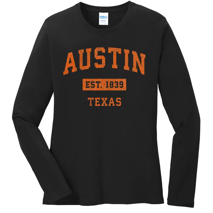 Austin Texas Tx Vintage Athletic Sports Ladies Long Sleeve Shirt