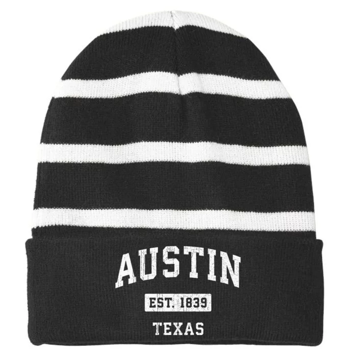 Austin Texas Tx Vintage Athletic Sports Design Striped Beanie with Solid Band