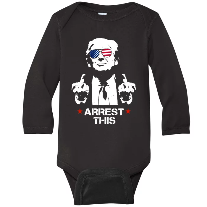 Arrest This Trump Fingers Pro Trump 2024 Trump Arrest This Baby Long Sleeve Bodysuit