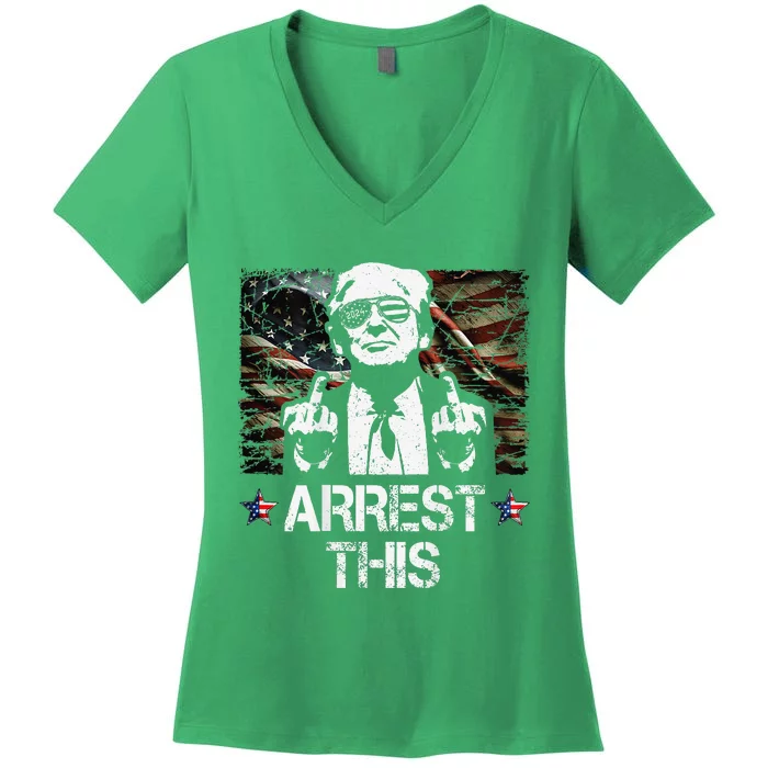 Arrest This Trump Middle Fingers Pro Trump 2024 Women's V-Neck T-Shirt