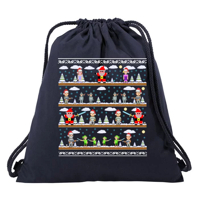 Attack of Christmas Gamer Ugly Christmas Sweater Drawstring Bag