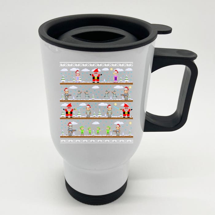 Attack of Christmas Gamer Ugly Christmas Sweater Front & Back Stainless Steel Travel Mug