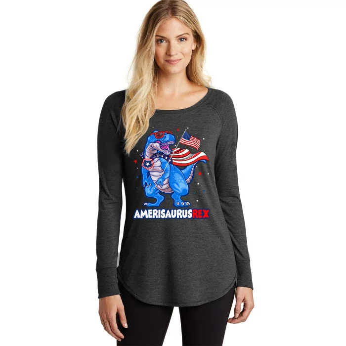 Amerisaurus Trex Usa Flag Funny Dinosaur Women's Perfect Tri Tunic Long Sleeve Shirt