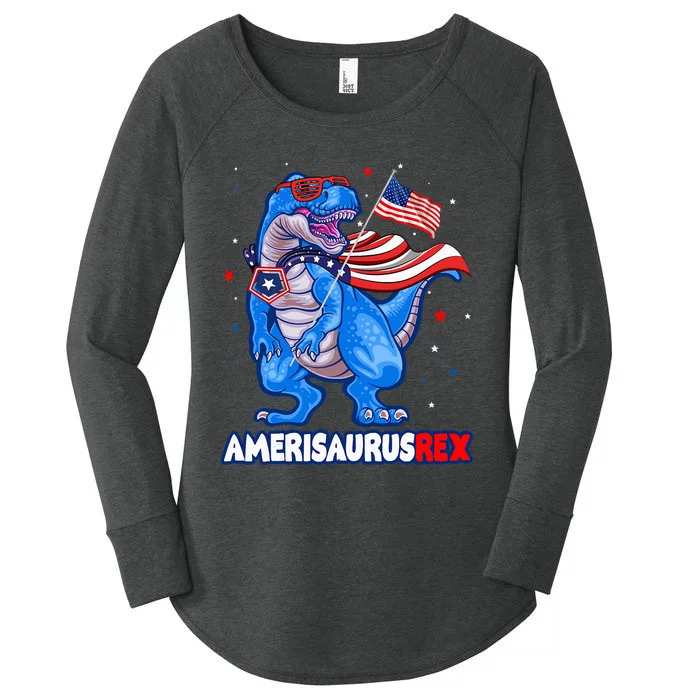 Amerisaurus Trex Usa Flag Funny Dinosaur Women's Perfect Tri Tunic Long Sleeve Shirt