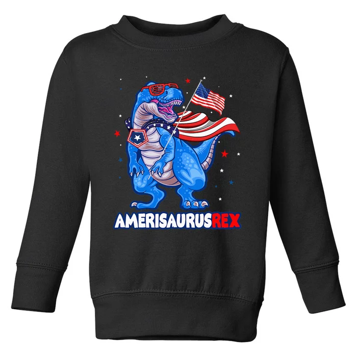 Amerisaurus Trex Usa Flag Funny Dinosaur Toddler Sweatshirt