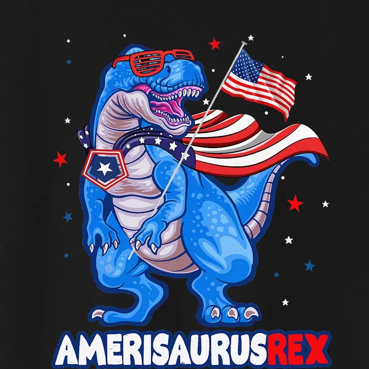 Amerisaurus T-rex USA Flag Funny 4th Of July Dinosaur Women's Crop Top Tee