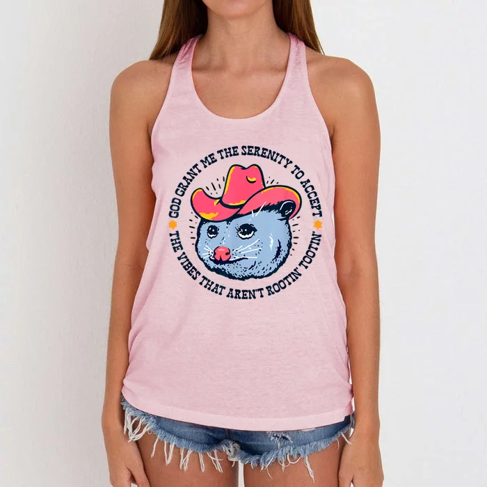 Accept The Vibes That Arent Rootin Tootin Funny Opossum Women's Knotted Racerback Tank