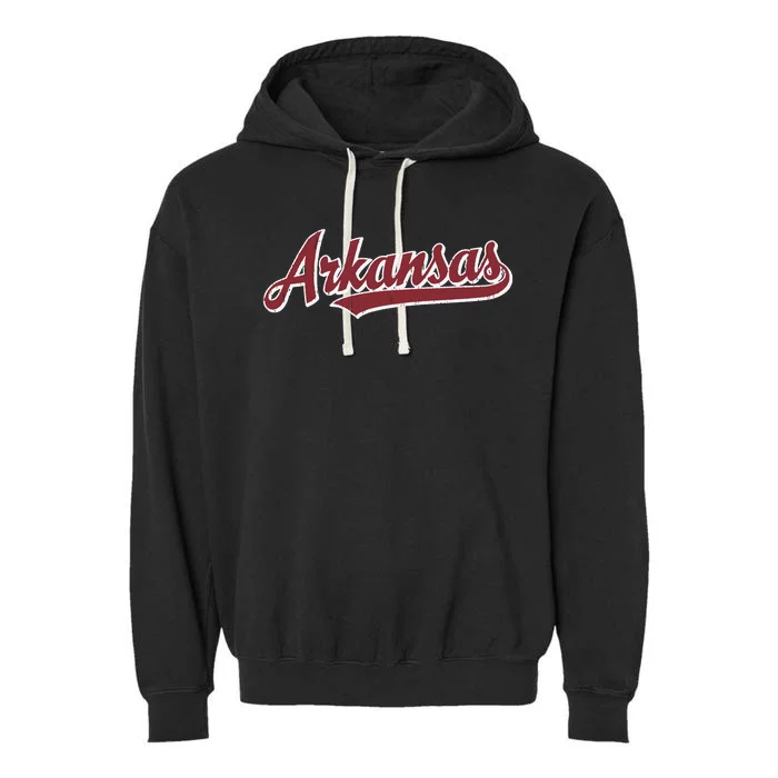 Arkansas T Vintage Sports Design Retro Script Garment-Dyed Fleece Hoodie